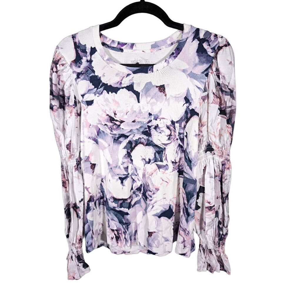 Cupio Floral Print Long Sleeve Knit Top Women's Small